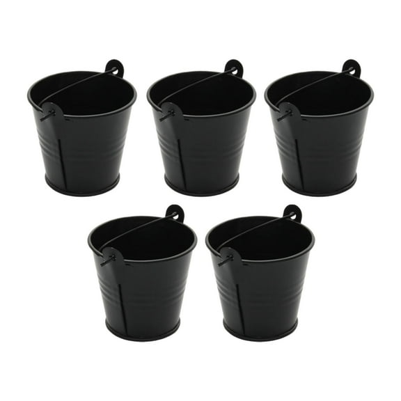 yotijay 5Pcs Galvanized Metal Buckets Ice Buckets Crafts with Handle Table Centerpiece Candy Party Favors Paint Organizing Decorative Black