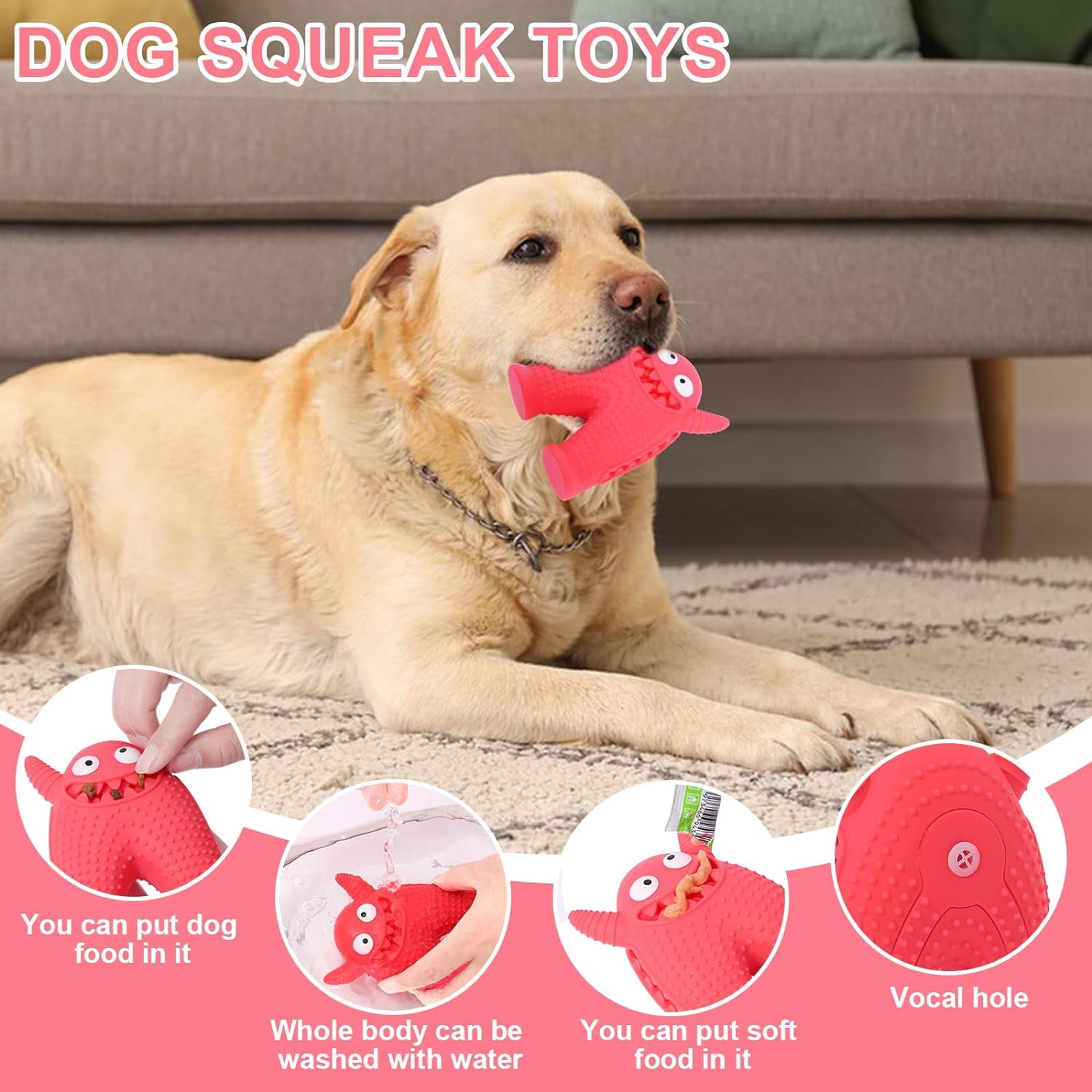 Dog Squeaky Toys for Aggressive Chewers Been Able to Squeeze Some Treats in and Some Licking Treats Natural Rubber Teeth Cleaning Dog Toys