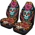 thumbnail image 7 of FOR U DESIGNS Sugar Skull Rose Pattern Car Seat Cover Auto Cushion Cover Car Interior Decoration Bucket Seat Cover, Vehicle/Suv/Truck Seat Cover Universal Fit, Pack of 2, 7 of 7