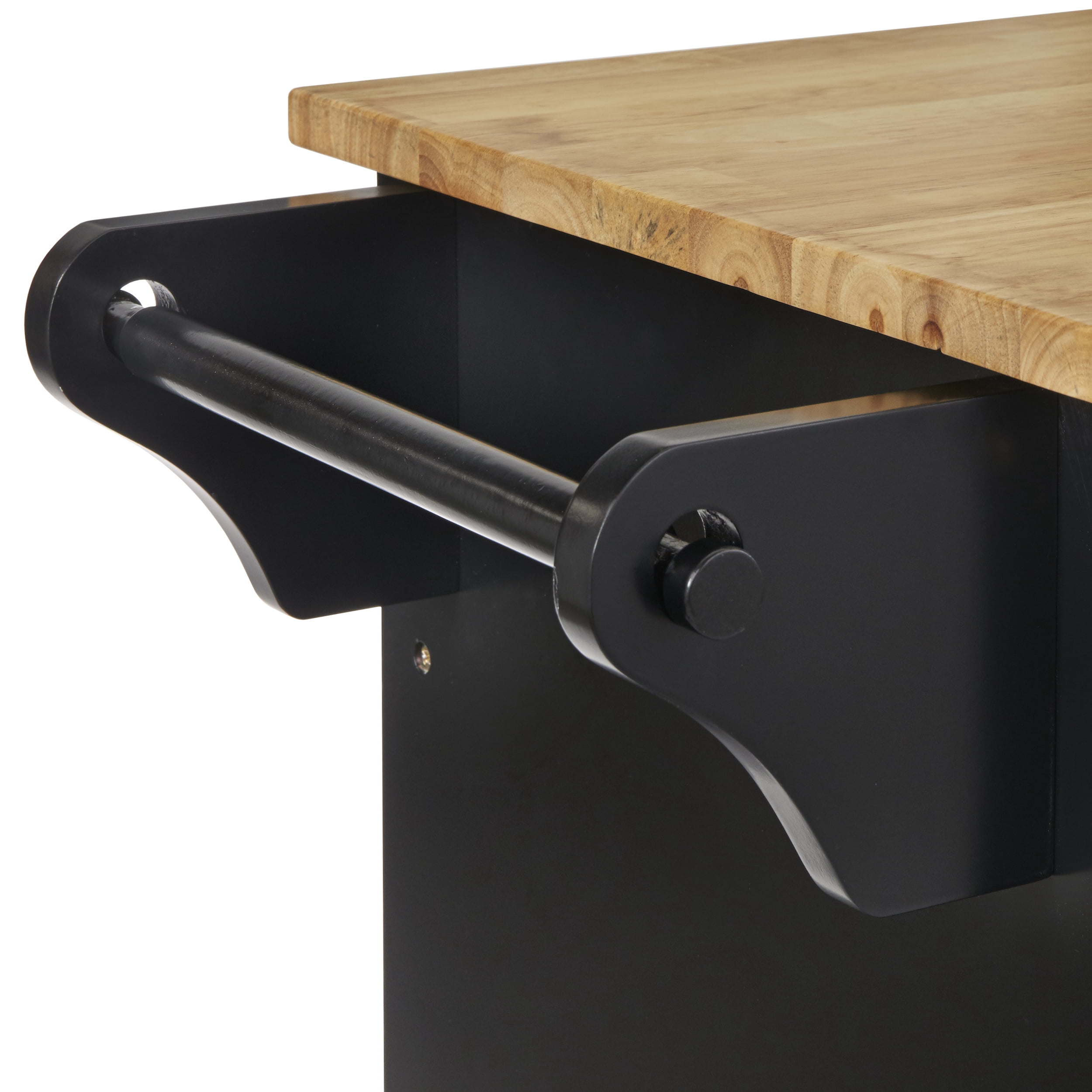 TMS Georgia Butcher Block Rolling Kitchen Island with Drawers, Shelves, Towel Racks, and Spice Rack, Black