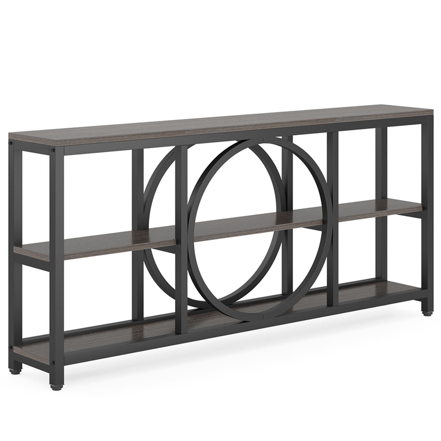 Demi Bonn 70.9" Console Table, Narrow Sofa Table with 3 Tier Storage Shelves for Hallway, Entrance, Living Room, Bedroom, Gray