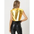 thumbnail image 3 of Unique Bargains Women's Round Neck Sleeveless Holographic Crop Metallic Tank Top L Golds, 3 of 6