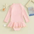 thumbnail image 3 of Bagilaanoe Toddler Baby Girl One-Piece Swimsuit Long Sleeve Zipper Rashguard Swimwear 1T 2T 3T 4T 5T 6T Kids Ruffle Bathing Suit, 3 of 7