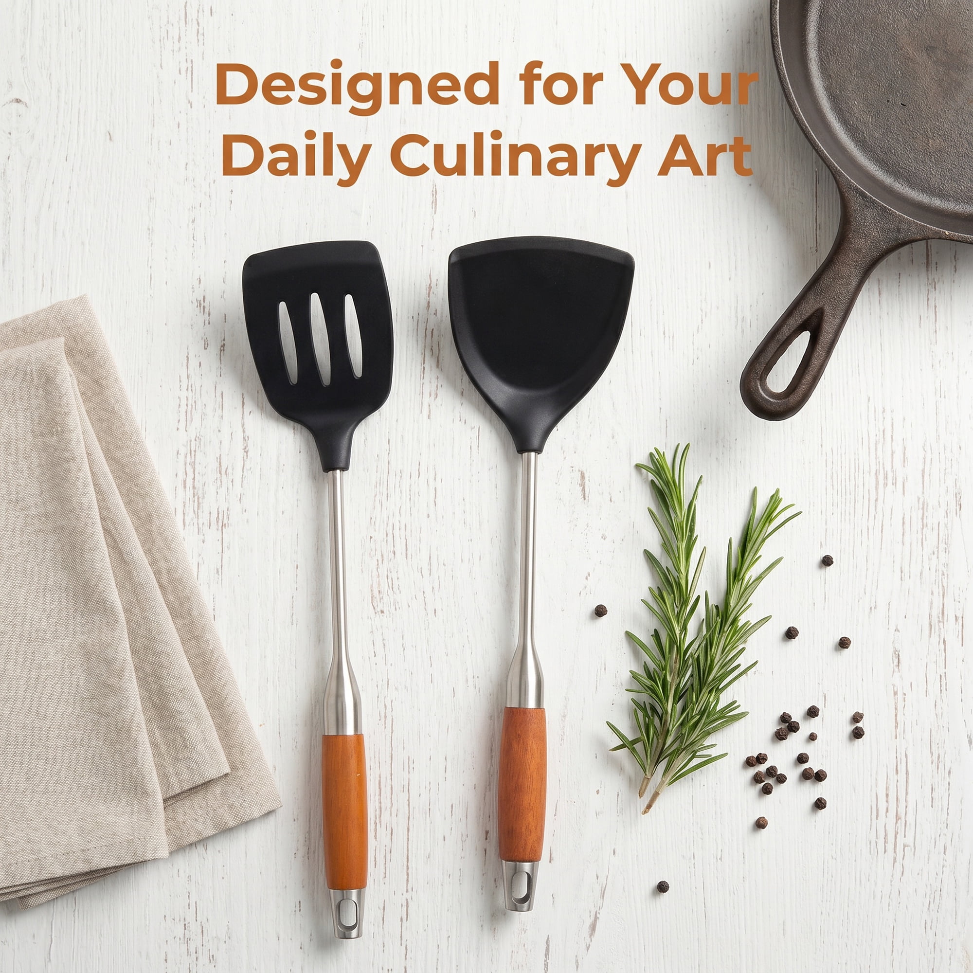 Unique Bargains Cooking Utensil Set, Stainless Steel Kitchen Utensils Black-Brown B 2pcs