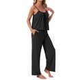thumbnail image 4 of INSPIRE CHIC Women's Pajama Set Pleated Cami Top and Pants Knit Stretchy Soft Summer 2026 Lounge Sets with Pockets M Black, 4 of 5