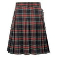 thumbnail image 6 of Men's Skirts with Fashion Scottish Style Plaid Contrast Color Pleated Skirt High Waist A Line Mid Length Streetwear B-Red M, 6 of 7