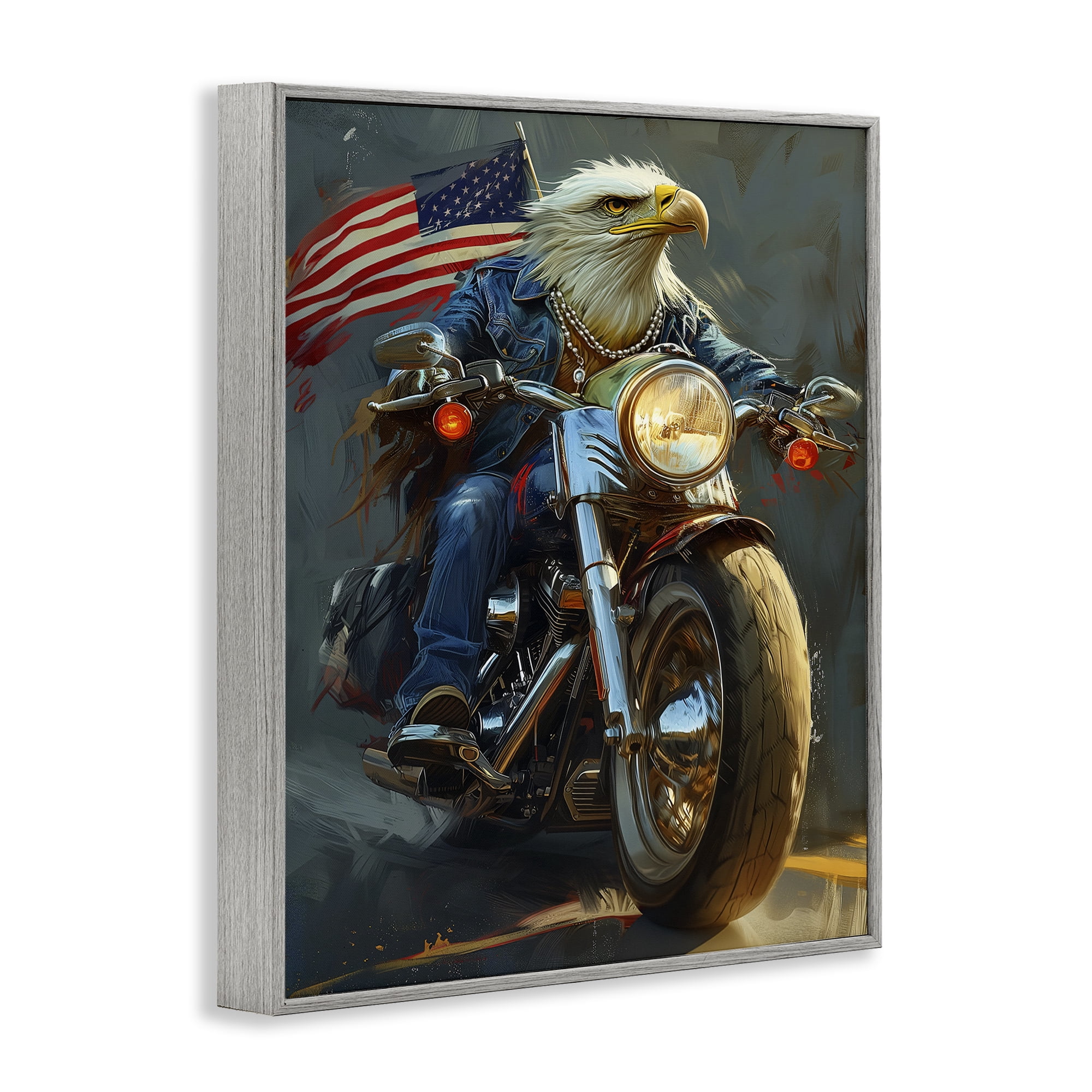 Stupell Industries Patriotic Eagle Motorcycle Transportation Painting Gray Framed Art Print Wall Art, 16 x 20