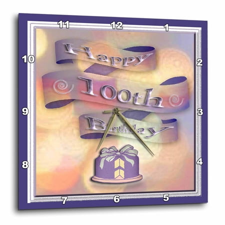 3drose Ribbon and Cake Happy 100th Birthday 15×15 Wall Clock
