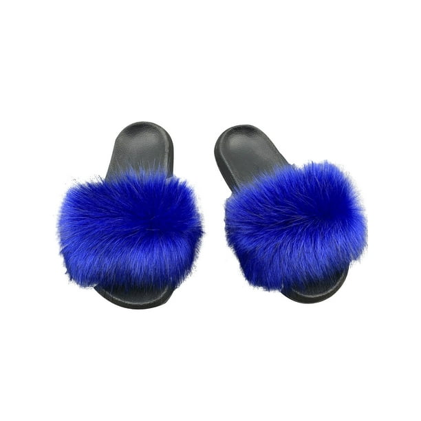 Daeful - Daeful Summer Women Faux Fur Slippers Casual Sandals Fluffy Plush Shoes - Walmart.com -