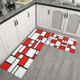 thumbnail image 3 of 2 Piece Red White Geometric` Rug Kitchen Rug Set, Decor Kitchen Rugs, Absorbent Non-Slip Washable Floor Mats, Home Indoor Runner Rugs 17"x47"+17"x30", 3 of 7