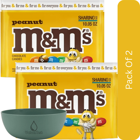 M&M's Peanut Milk Chocolate Candy Sharing Size - 10.05 oz Bag-2pk, With Olive Green Bowl By ValueNest