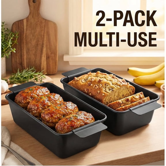 LIMICAR 2 Pack Meatloaf Pan with Drain Tray, Nonstick Baking Loaf Pan for Roasting Meat,Bread,Turkey Meatloaf,Reduce Fat and Keep Healthy,9 x 5 Inch