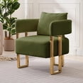 thumbnail image 6 of Modern Barrel Accent Chairs Set of 2, Living Room Side Chairs with Golden Metal Legs Soft Teddy Upholstered Reading Armchairs no Wheels for Vanity/Reception Room//Bedroom/Lounge/Office, Green, 6 of 16