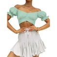 thumbnail image 6 of Outfmvch crop tops for women Ruffle Short Sleeve Tie Up Back Crop Off Shoulder womens tops crop tops Mint Green, 6 of 8