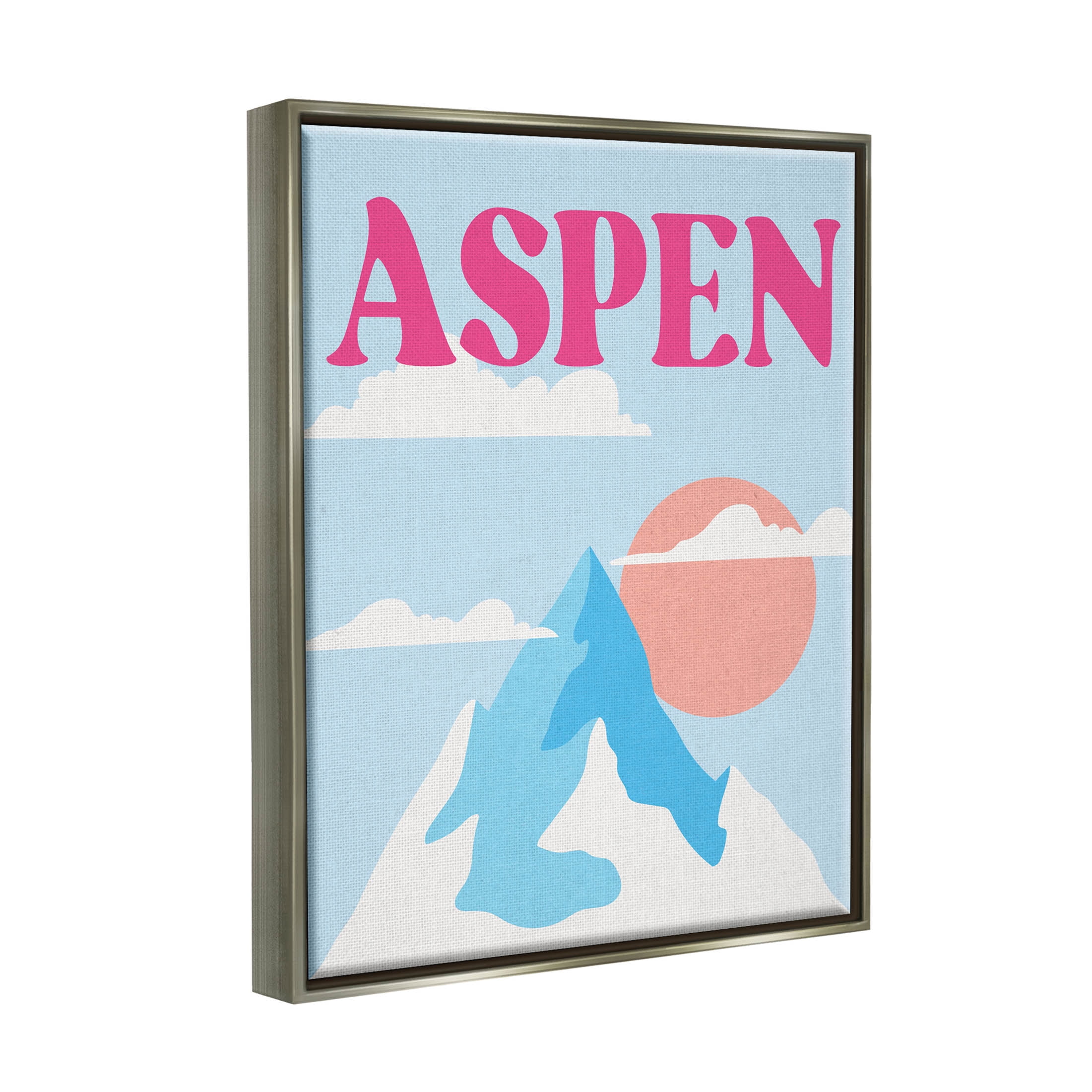 Stupell Industries Aspen Snowy Mountain Peak Graphic Art Luster Gray Floating Framed Canvas Print Wall Art, Design by Lil' Rue