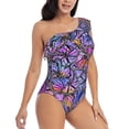 thumbnail image 3 of Haiem Watercolor Butterflies Women's One Piece Swimsuits Tummy Control One Shoulder Bathing Suits Ruffle Swimwear-X-Large, 3 of 8