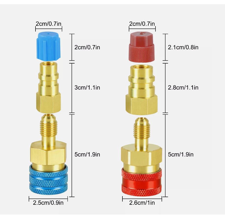 R1234YF Quick Couplers Kit, R1234YF to R134A Conversion Kit, High/Low Side Quick Coupler Adapter, 1234YF Quick Couplers Adapters & AC Hose Connectors for Car AC Refrigerant Charging-2PCS