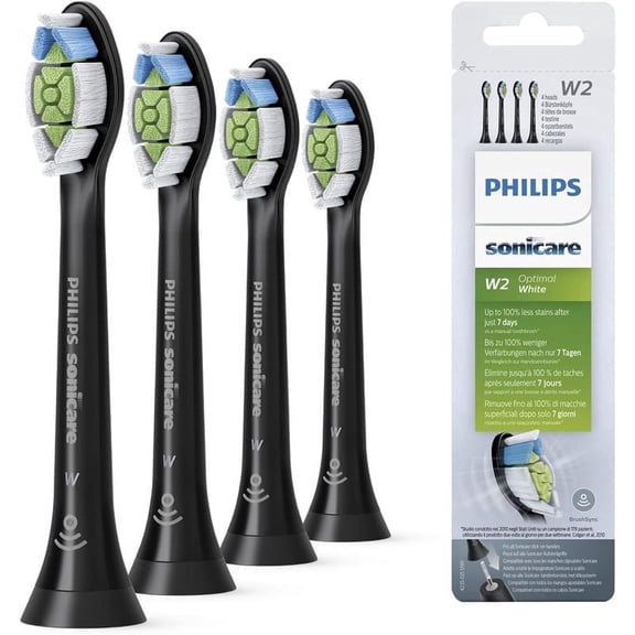 Original W2 Optimal White Standard Sonlc Toothbrush Heads Compatible with Phlilps Sonlcare Electric Brush Heads,4 Brush Heads,Black, HX6064