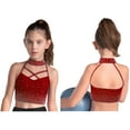 thumbnail image 5 of Haitryli Girls Sparkle Rhinestone Crop Top Halter Neck Sleeveless Vest For Gymnastics Ballet Performance Burgundy 14, 5 of 6