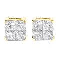 thumbnail image 2 of 10K Yellow Gold Plated .925 Sterling Silver 1.0 Cttw Princess-Cut Diamond Composite Multi Stone Stud Earrings (J-K Color, SI2-I1 Clarity), 2 of 6