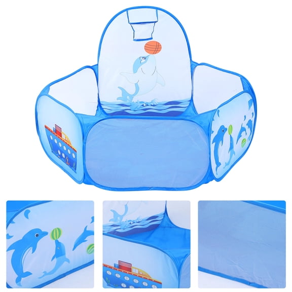 BESTYASH Kids Pool Set with Foldable Basketball Hoop and Playhouse, Polyester for Play