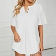 thumbnail image 2 of Lovskoo Summer Tops for Women 2024 Short Sleeve Solid Color Comfortable Casual Button Tops V Neck Pullover Blouse T-Shirt White L, 2 of 7