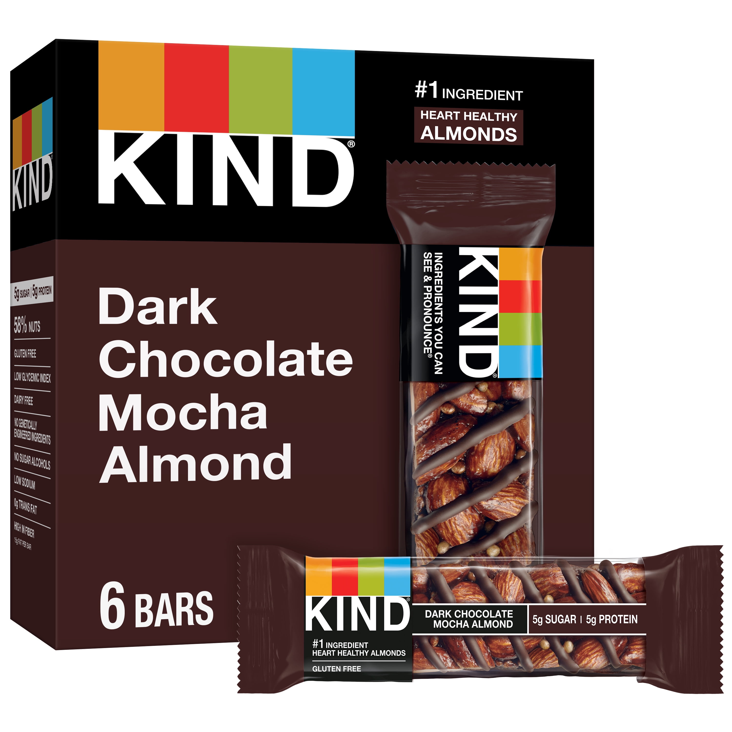 KIND Nut Bars, Dark Chocolate Mocha Almond, 1.4 oz, 6 Count