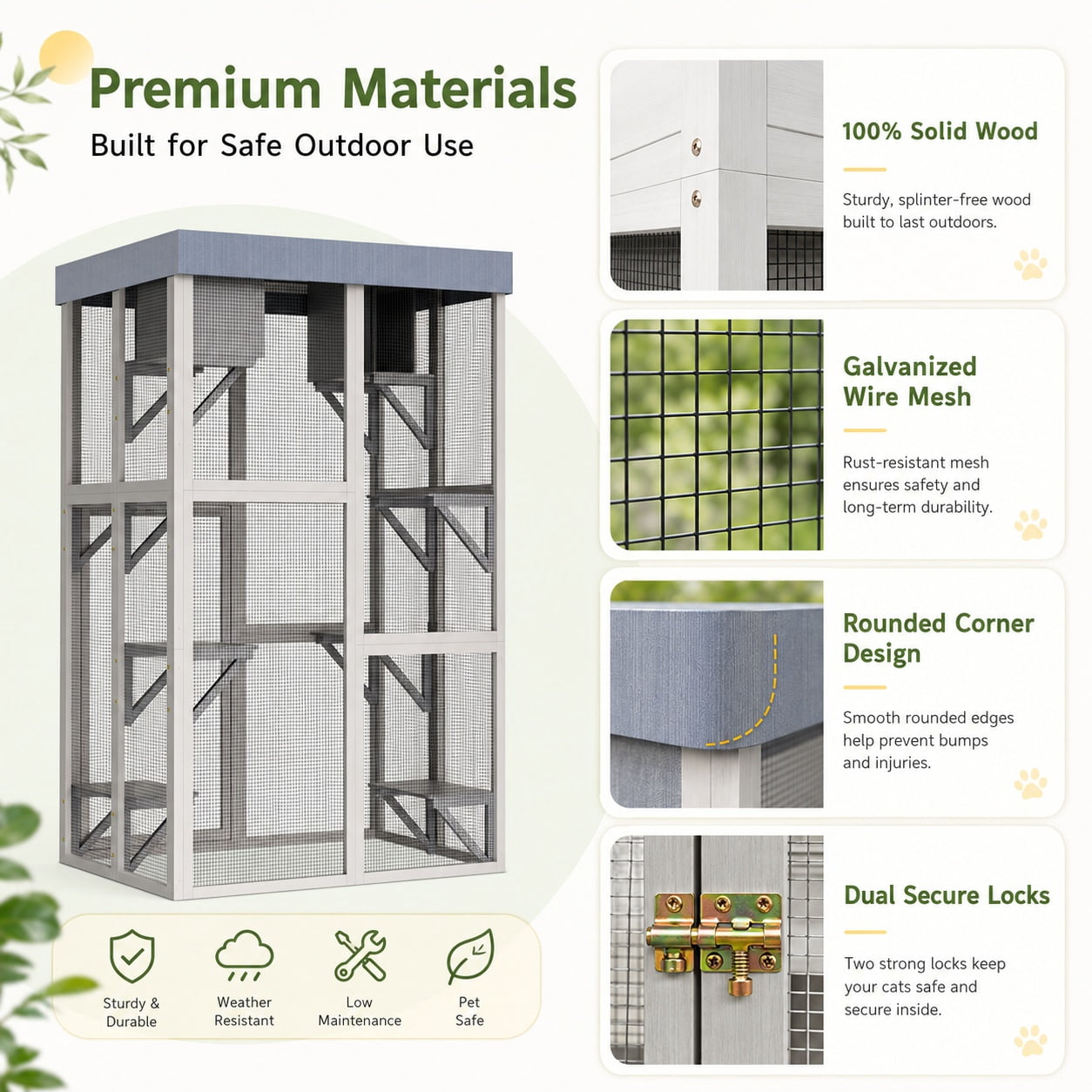Aukfa 70.5"H Wooden Outdoor Cat Catio with Waterproof Roof, Large Cat Enclosure for Multiple Cats,Black
