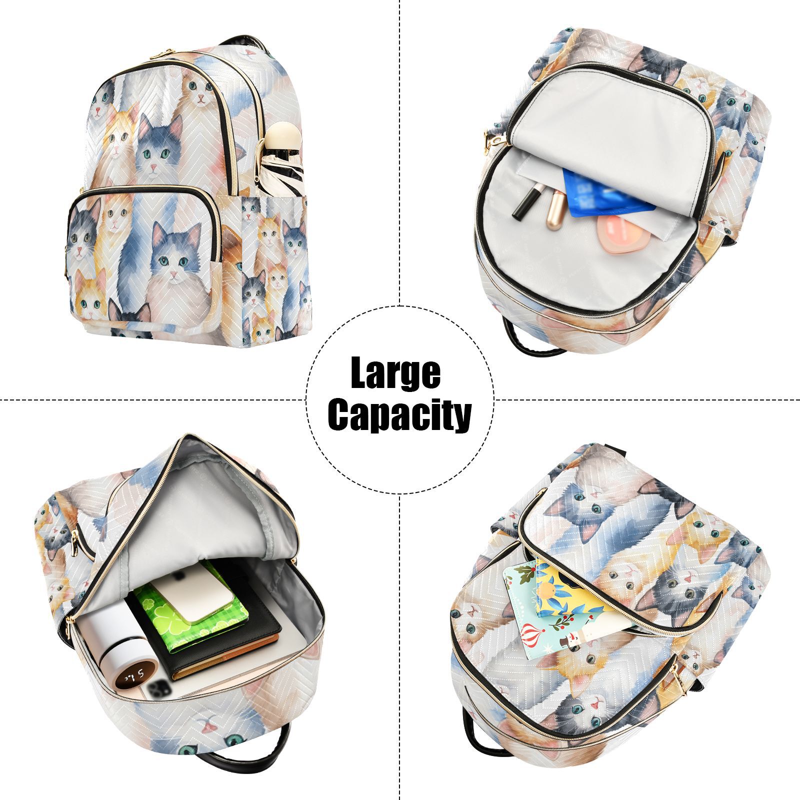 Cats Travel Laptop Backpack Casual Daypack Lightweight Bookbag Compartment for Business