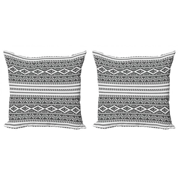 Ambesonne Ethnic Throw Pillow Cover 2 Pack, Oriental Tribal Moroccan, 18", Charcoal Grey White