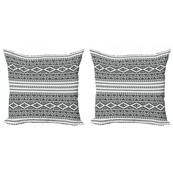 Ambesonne Ethnic Throw Pillow Cover 2 Pack, Oriental Tribal Moroccan, 20", Charcoal Grey White