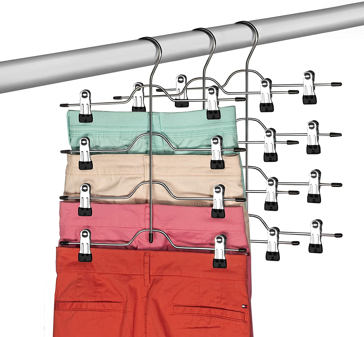4-Tier Metal Pant Hangers for Slacks Shorts Towels Silver CRI042BK SONGMICS Skirt Trouser Hangers Space Saving Multi Hangers with Clips Non Slip Set of 3 32 cm Jeans