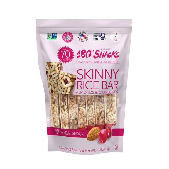 180 Snacks Pre-Meal Snack SE33 Skinny Rice Bar with Himalayan Salt 1 Pack, 3.22oz (Cranberry & Almond)