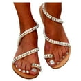 thumbnail image 5 of Leesechin Women's Pearl Rhinestone Flat Sandals Beaded Strappy Sparkle Open Toe Slide Sandal, 5 of 9