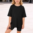 thumbnail image 2 of lnmuld Girls Solid Color Long Sleeve Split Hem Tee, Casual Daily Top Sizeï¼5-6 Years, 2 of 3