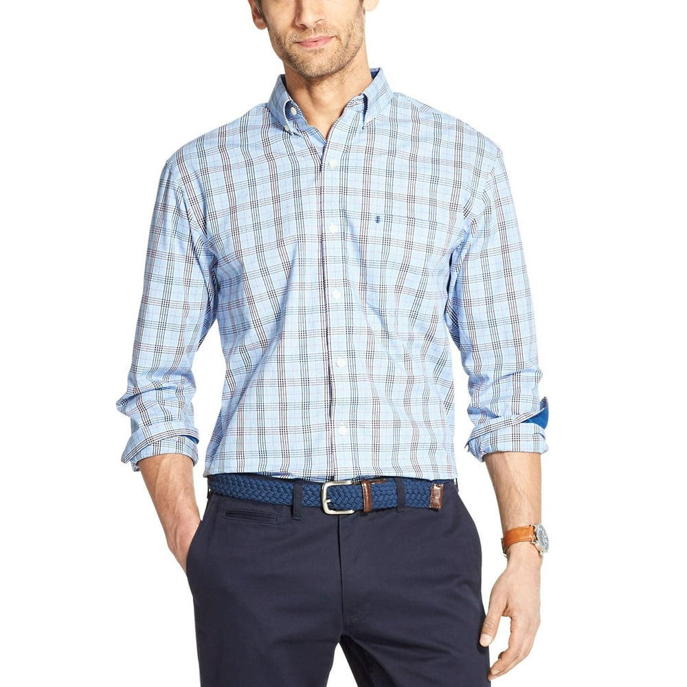IZOD - Izod Men's Long Sleeve Premium Essentials Glen Plaid Shirt, Blue ...