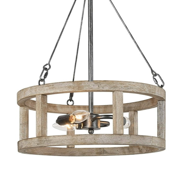 LNC 3-Light Farmhouse Wood Chandelier Drum Shape for Kitchen Island