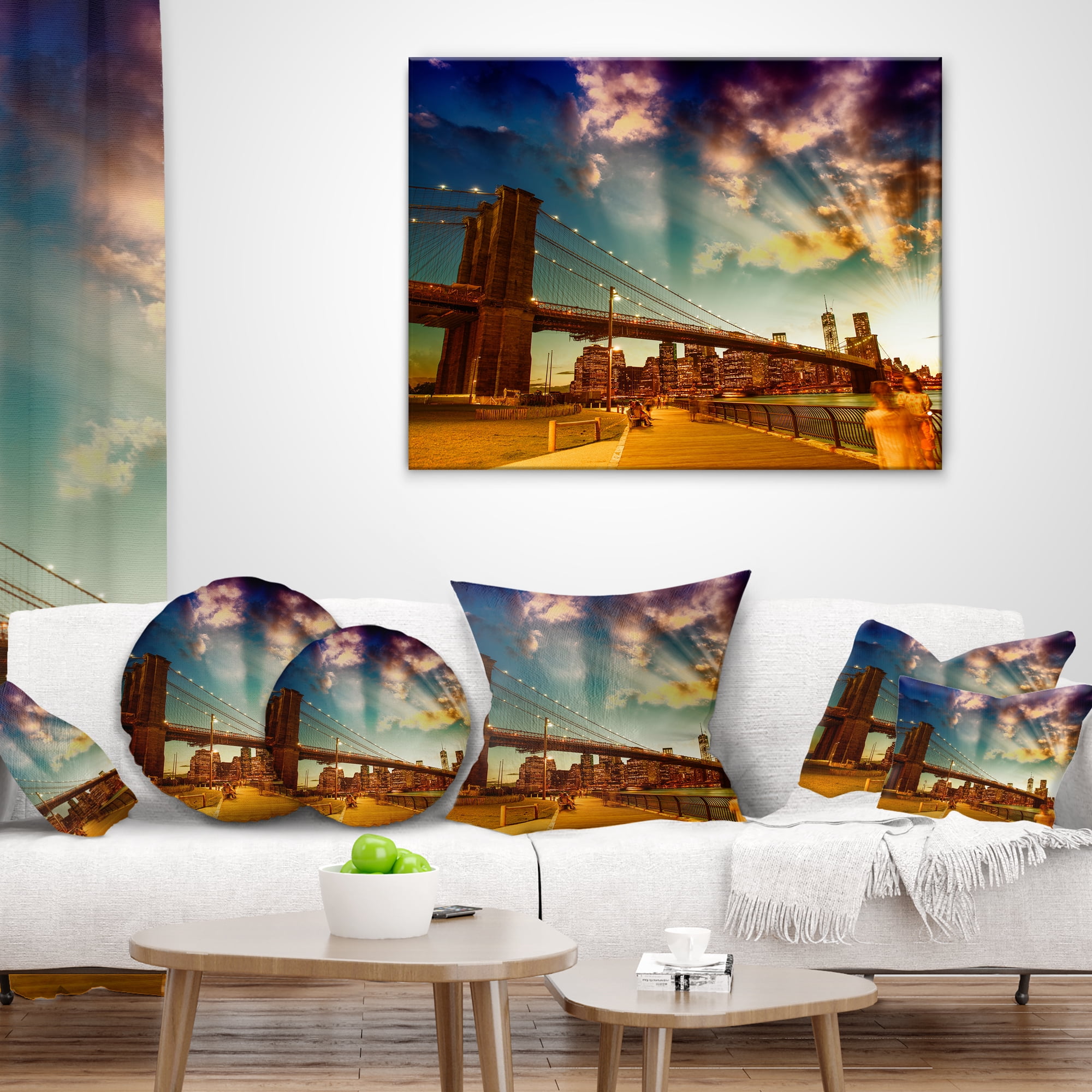 Designart Relaxing in Brooklyn Bridge Park - Cityscape Throw Pillow - 16x16