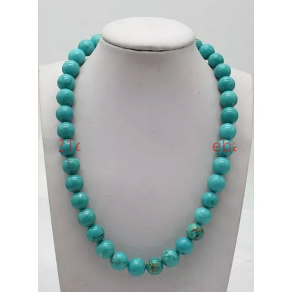 K-KED Pretty 6/8/10/12mm Natural Multicolor Gemstone Round Beads Necklace 18" AAA -10mm-Blue Turquoise