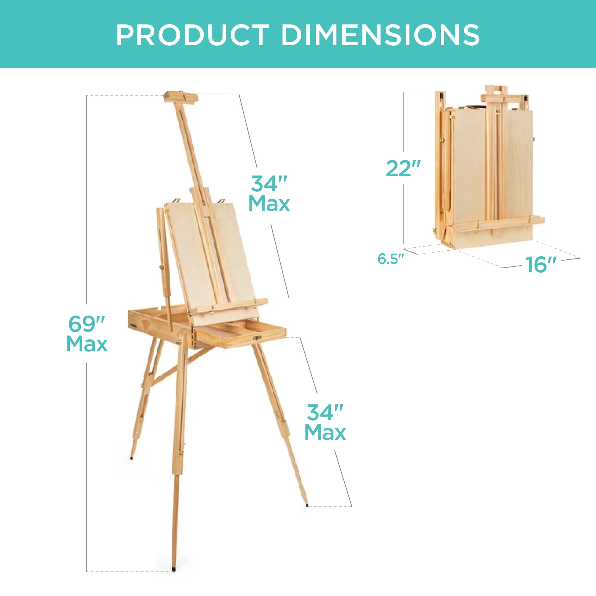 Best Choice Products Art Easel for Painting, Portable Adjustable Tripod with 32-Piece Art Set - Natural