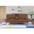 thumbnail image 3 of Contemporary Adjustable Sofa Fold Down Table w Cup Holder Brown Faux Leather Metal Legs Tufted Seat Back 1pc Sofa Living Room Furniture, 3 of 9