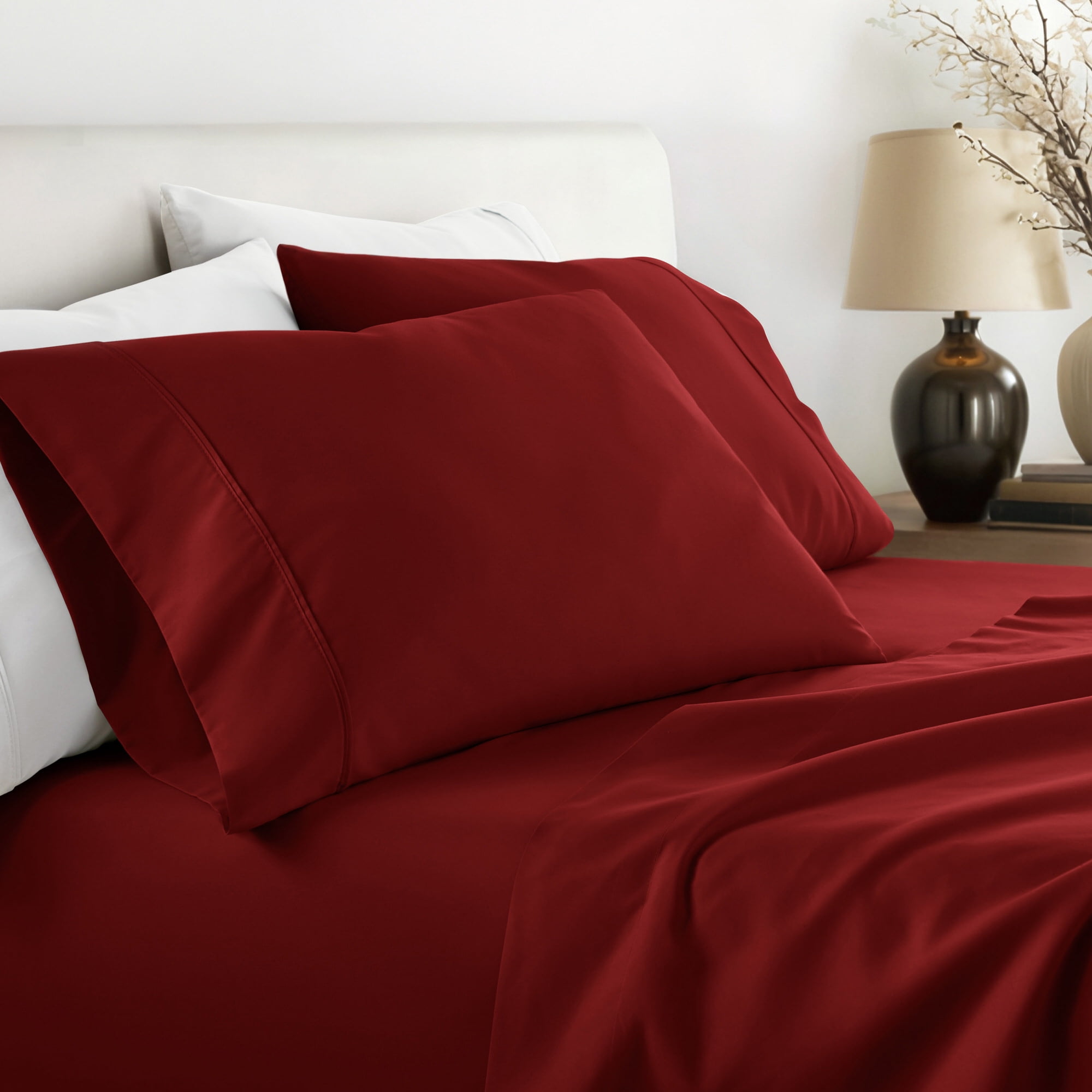 Noble Linens 2 Piece Pillow Case Set, Burgundy, Standard/Queen
