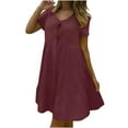 thumbnail image 3 of Kmdttou Women's Short Sleeve Loose Plain Dresses Women Short Sleeved Button Up T-shirt Casual Loose Solid Color Dress, 3 of 7