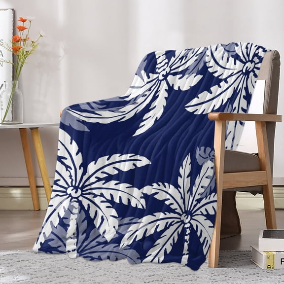 Flannel Fleece Throw Blanket Summer Coconut Tree Dark Blue Lightweight Soft Plush Blankets 30x40in, Abstract Style Cozy Warm Throw Blanket for Couch Sofa Bed Car Office