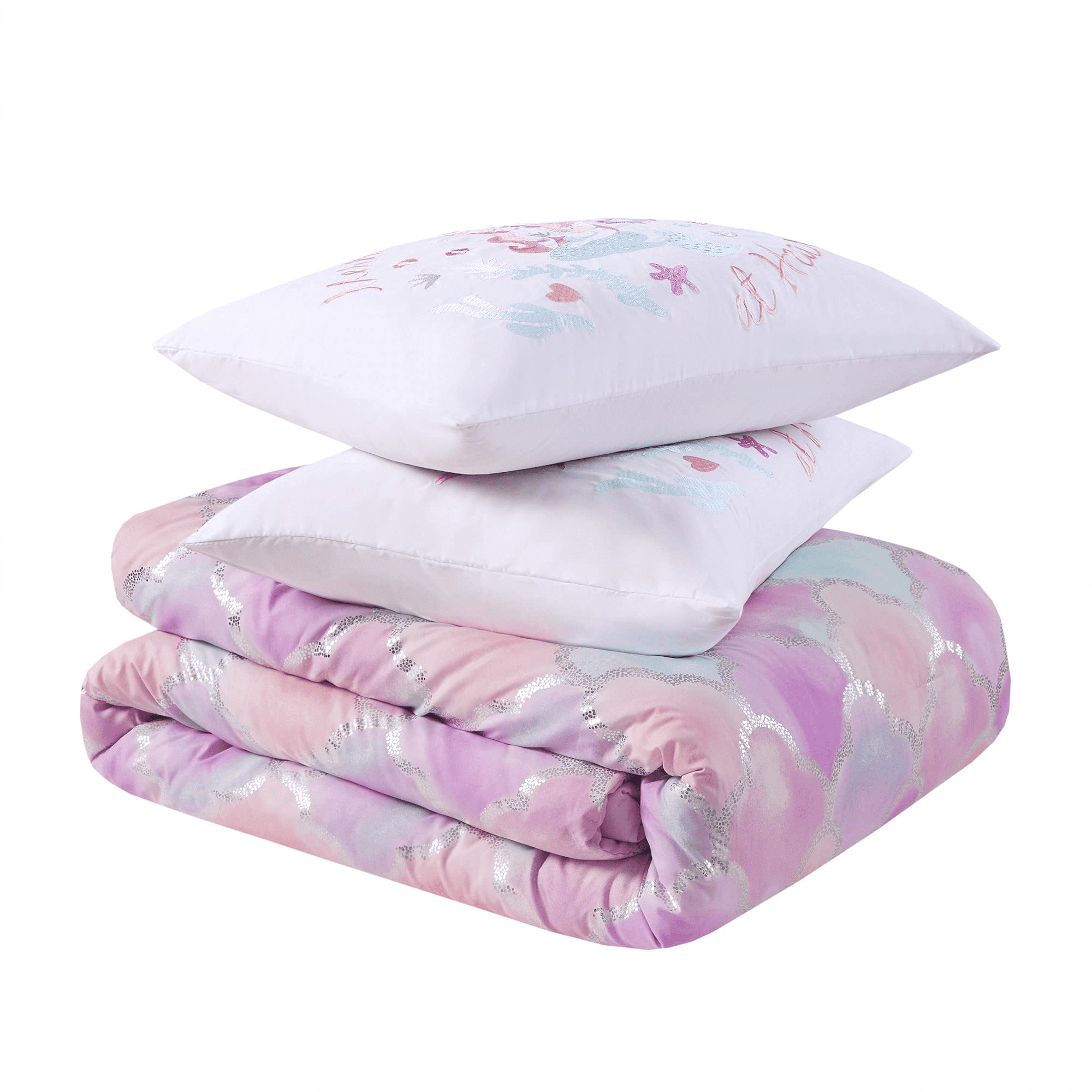 Comfort Spaces Full/Queen Comforter Set for Girl Bedroom Metallic Scale  5-Piece Pink Bedding Set with Matching Sham And Pillowcase 