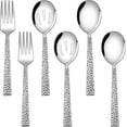 thumbnail image 1 of E-far Hammered Serving Utensils Set of 6, Stainless Steel 8.7 Inch Square Hostess Serving Set, Metal Serving Spoon Slotted Spoons Forks for Party Buffet Catering, Mirror Finished & Dishwasher Safe, 1 of 7