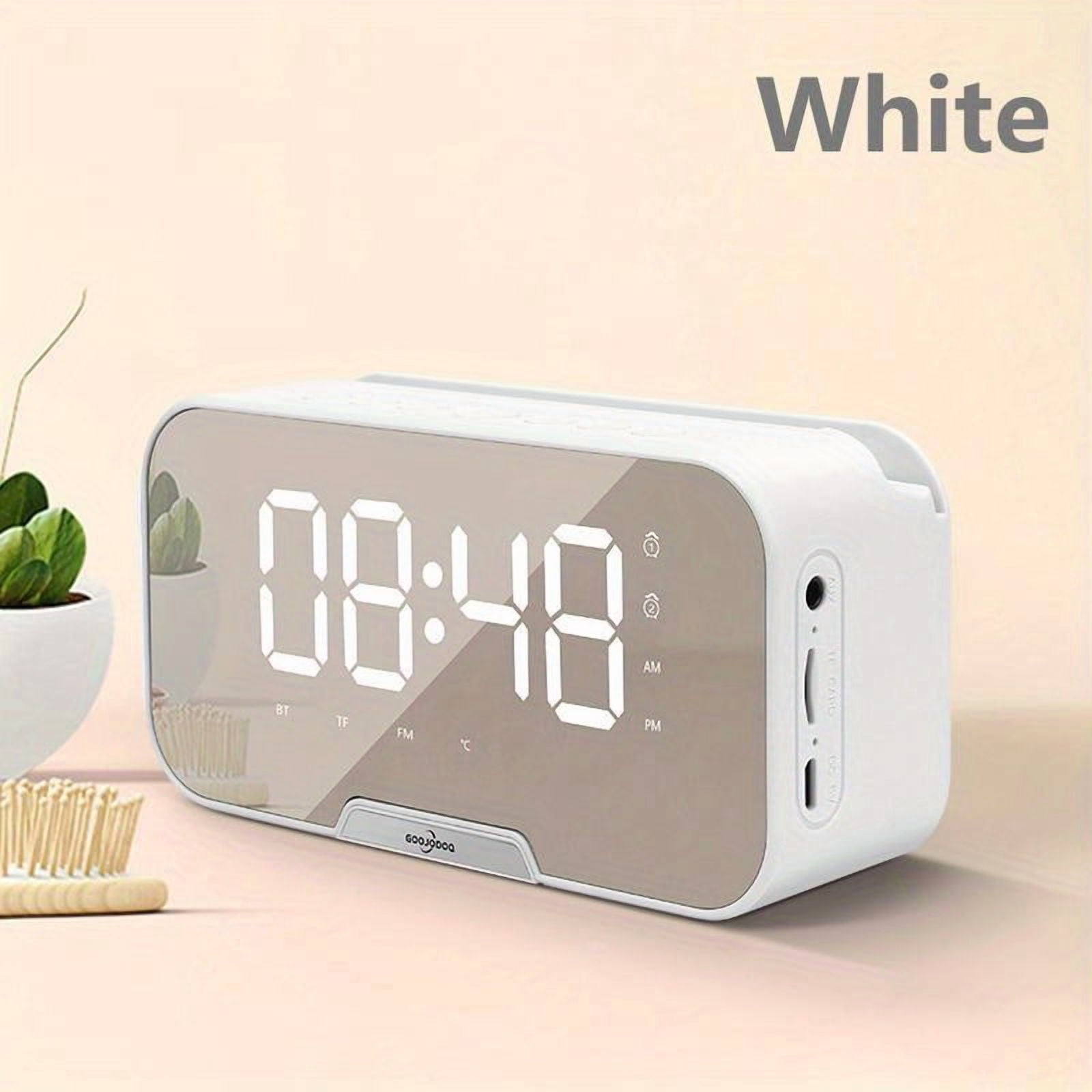 Wireless Speaker Alarm Clock with FM Radio, Wireless Microphone & Mirror Display, Portable USB Smart Speaker System, TF Card Reader, Volume and Brightness Control, Pink, Ideal Gift