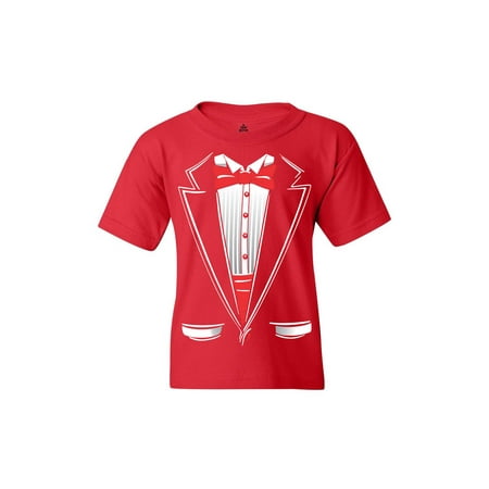 Tie Tuxedo T-shirt - Shop4Ever Youth Classic Red Bow Tie Tuxedo Suit Party Costume Graphic Youth T-Shirt