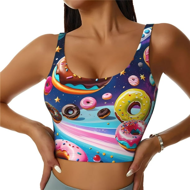 Balery Space Colorful Donut Sujetadores deportivos con espalda cruzada para mujer, acolchados, sin costuras, de alto impacto, ideales para yoga, gimnasio, entrenamiento y fitness.-XX-Large