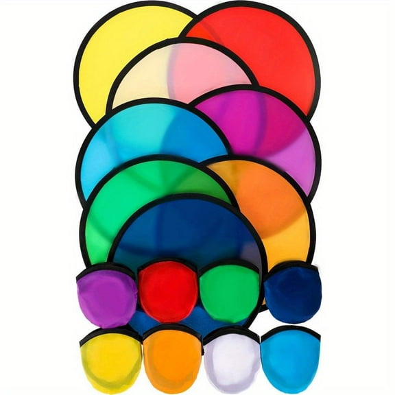24 Pcs 8 Colors Nylon Foldable Flying Disc Fans, 9.8inch Colorful Sublimation Fans, Black Edge Folding Fan Set with Bag for Fan DIY Outdoor Activity